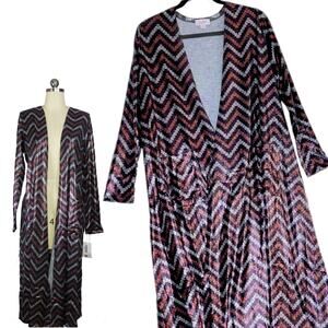 LuLaRoe Elegant Sarah Duster Medium NEW Chevron Copper Silver Metallic Cardigan